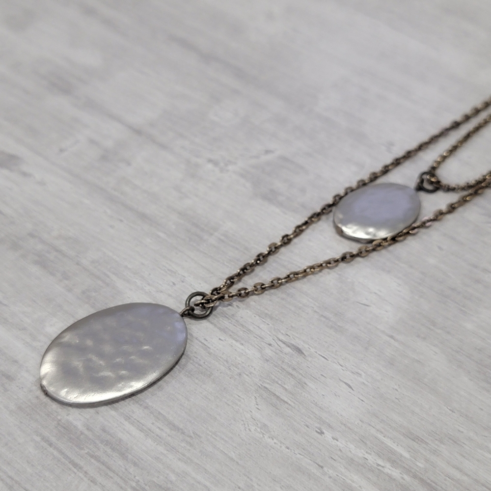 Northern Reflections Long Layered Necklace Oval Hammered Pendants Mixed Metal - Picture 8 of 15